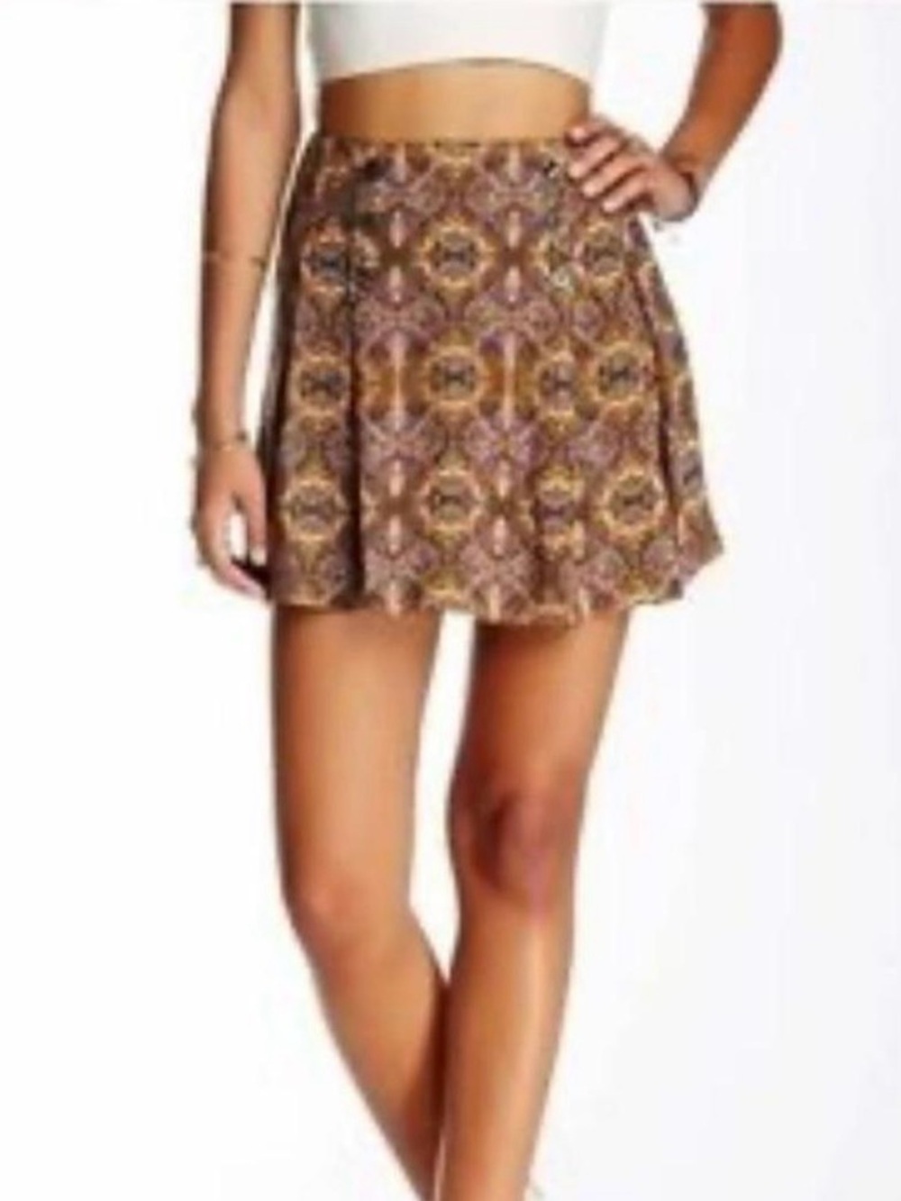 Free People Brown Floral Mosaic Boho Skirt Sz 8
